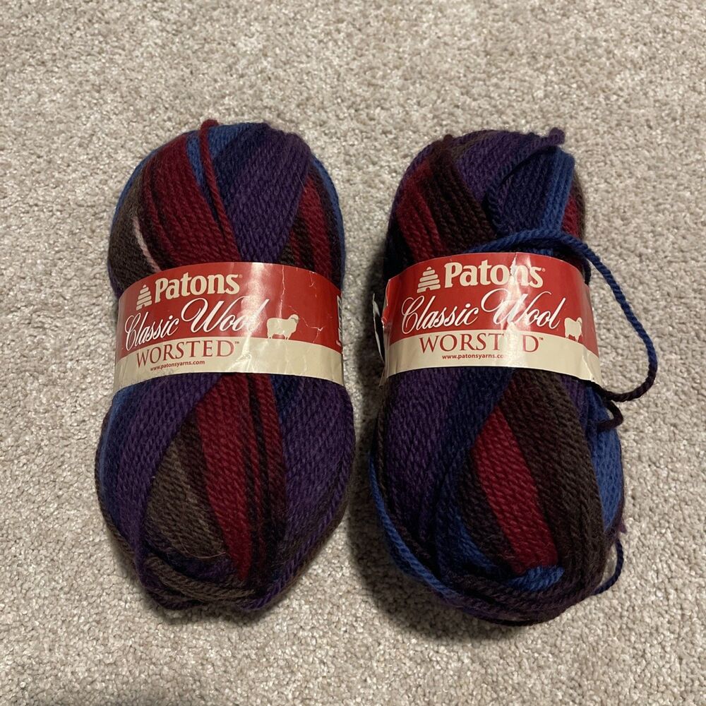 2 Patons Classic 100% Wool Merino Yarn Variegated Palais - Purple Blue Brown